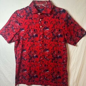 Cremieux Classics Supima Cotton Floral Polo Shirt Men’s Medium Red Blue Preppy